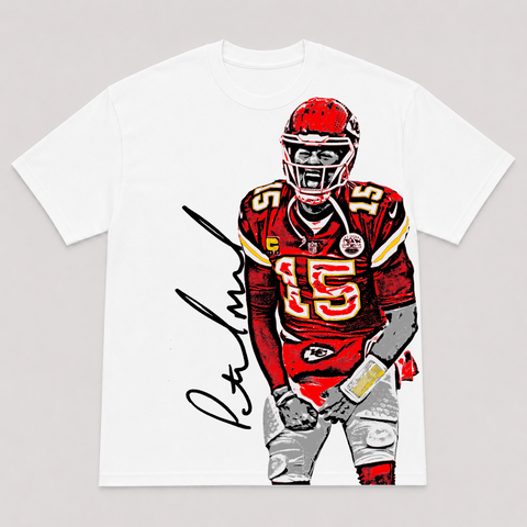 MAHOMES WHITE — hand-printed tee