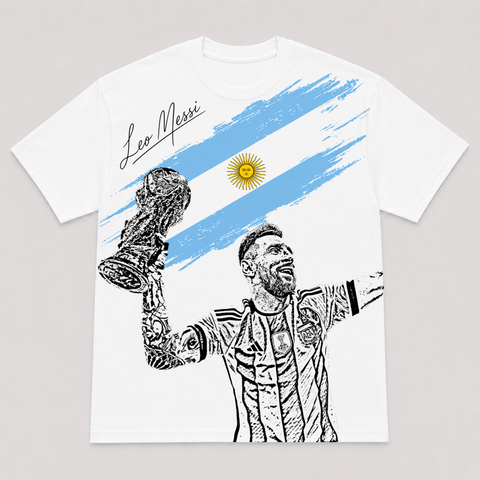 MESSI WORLD CUP — hand-printed tee